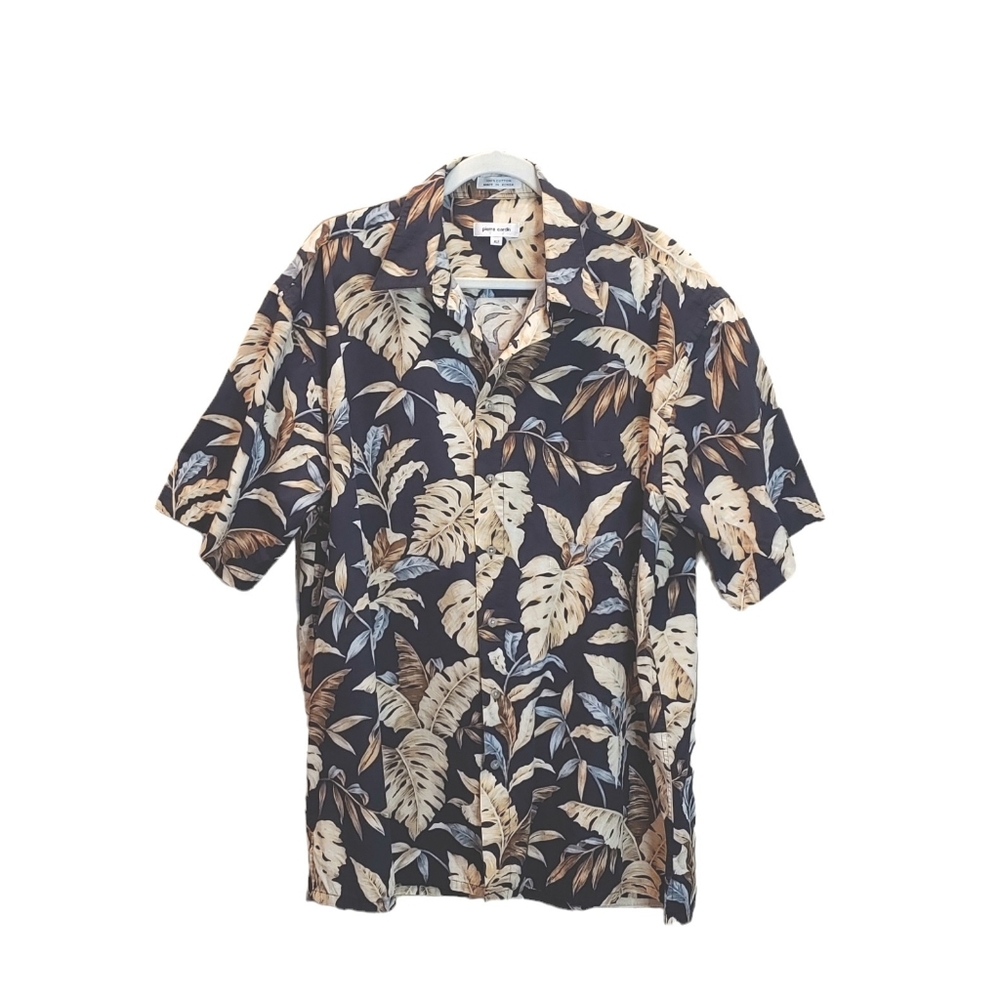 Pierre Cardin mens Y2K cotton hawaiian button up short sleeve shirt size XLT